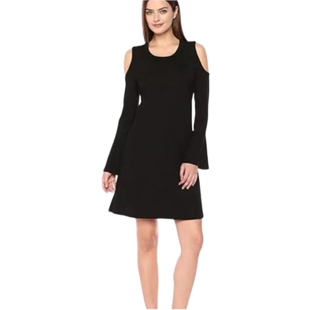 NWT Karen Kane Black Cold Shoulder Long Flare Sleeve Stretchy Dress Size Small